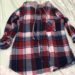 Plaid shirt with hood